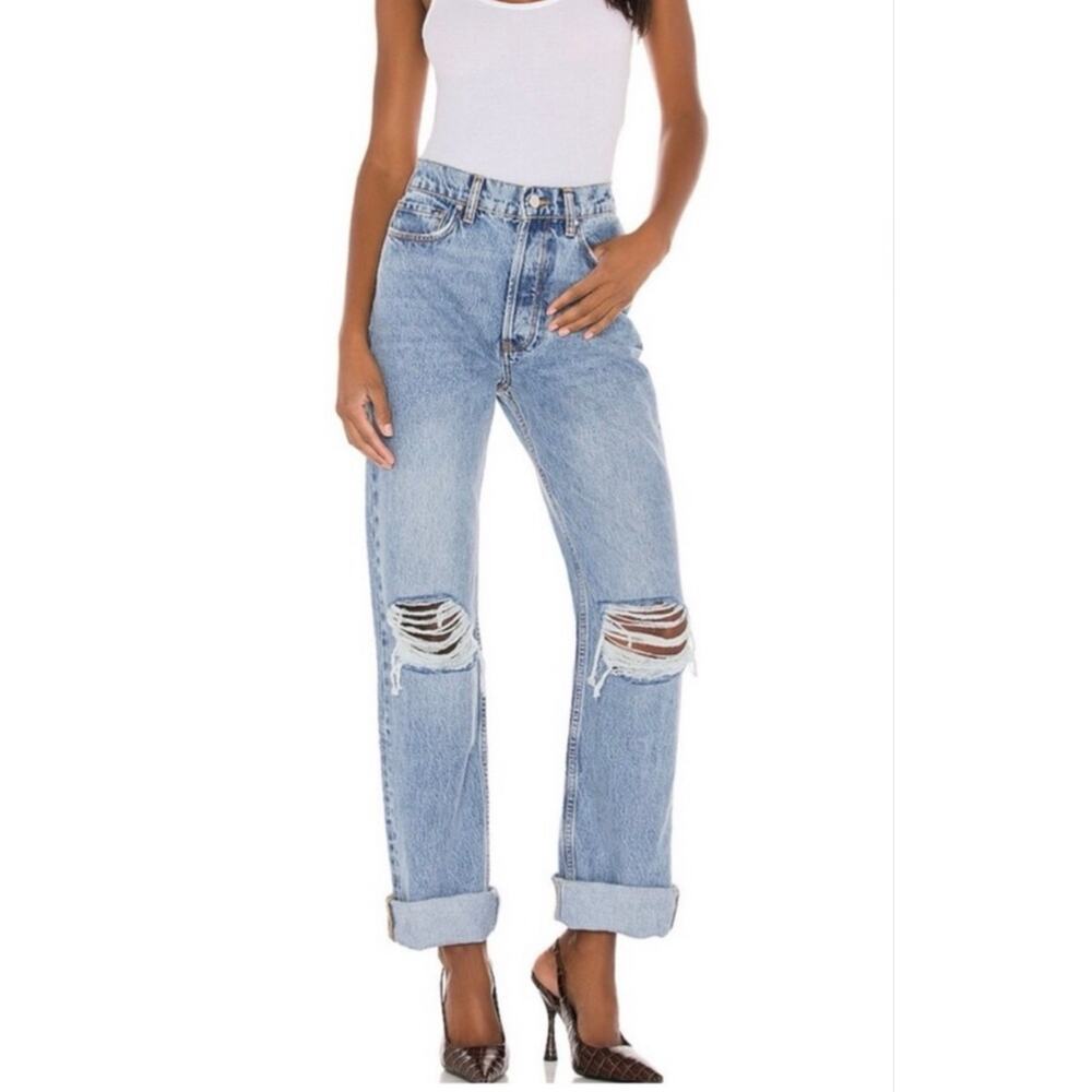 Anine Bing women’s Kat Jean in Destructed Light Blue size 31 Straight